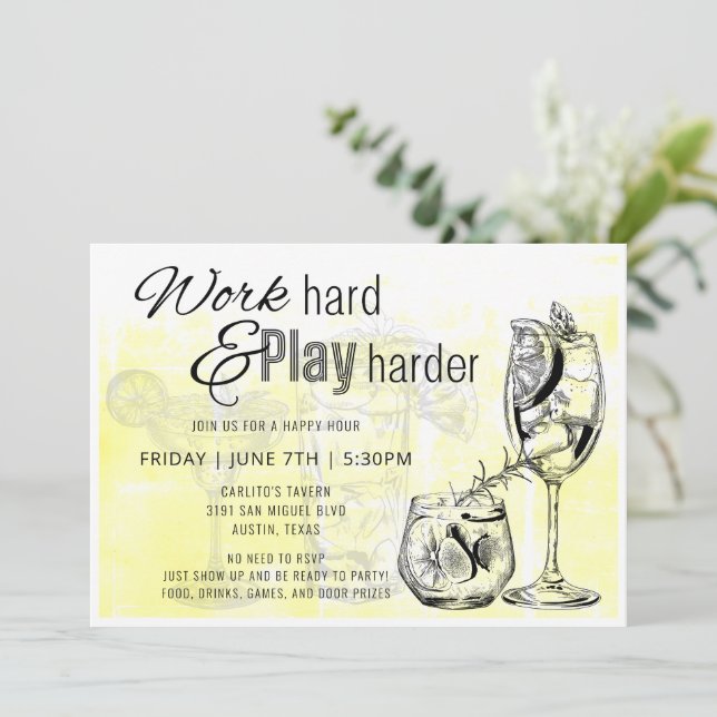 Invitation Travailler dur Jouer plus dur Happy Hour Invitatio (Debout devant)