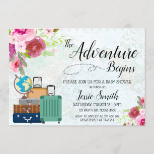 Invitation Travel Worldmap Baby shower Adventure commence RSV