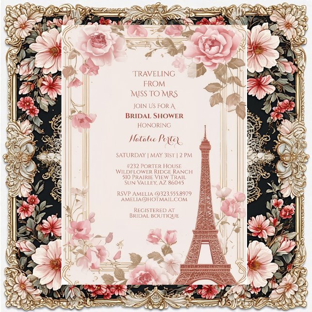 Invitation Traveling from Miss to Mrs Bridal Shower Paris  (Traveling from Miss to Mrs Bridal Shower Paris Invitation)