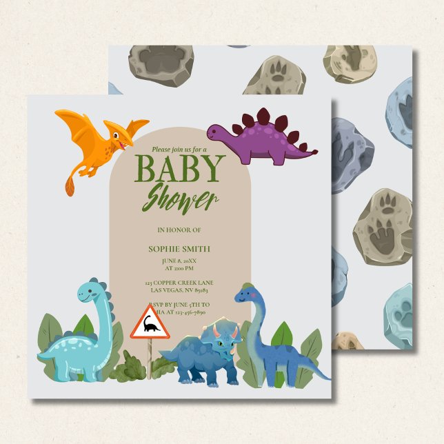 Invitation Traversée de dinosaures, Baby shower T-rex (Créateur téléchargé)