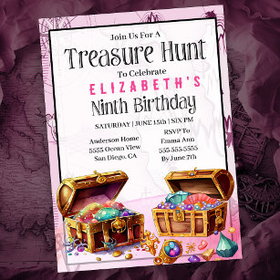 Invitation Treasure Hunt Girl's Ninth Birthday