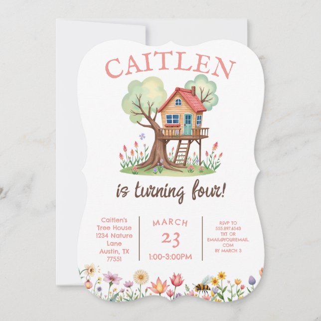 Invitation Tree House Anniversaire Fleurs naturelles Invitati (Devant)