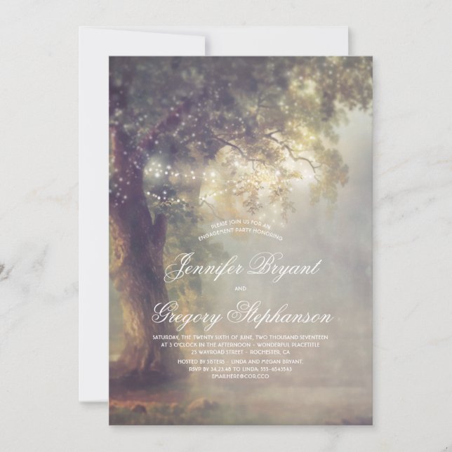 Invitation Tree Lights Rustic Country Engagement Party (Devant)