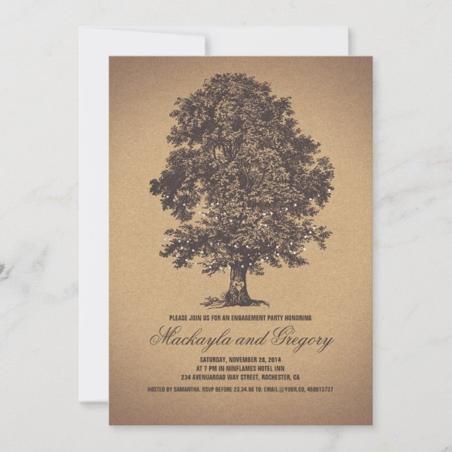 Invitation Tree Rustic Vintage Engagement Party (Devant)