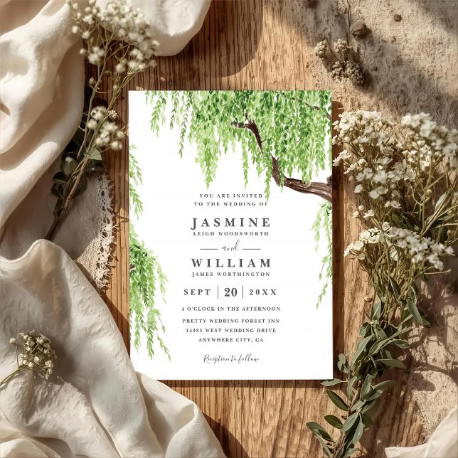 Invitation Tree Weeping Willow Rustic Budget QR Code Wedding (Créateur téléchargé)