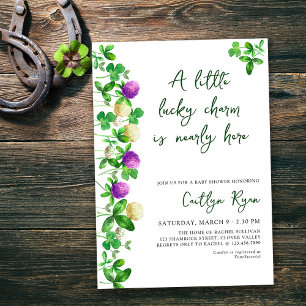 Invitation Trèfle Chanceux Baby Shower Shamrocks et Trèfle