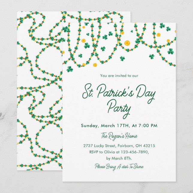 Invitation Trèfle Élégant Moderne Saint Patrick (Devant / Derrière)