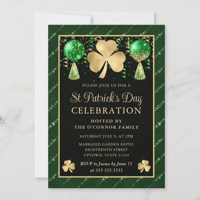 Invitation Trèfle élégant vert et or St Patrick's Day (Devant)