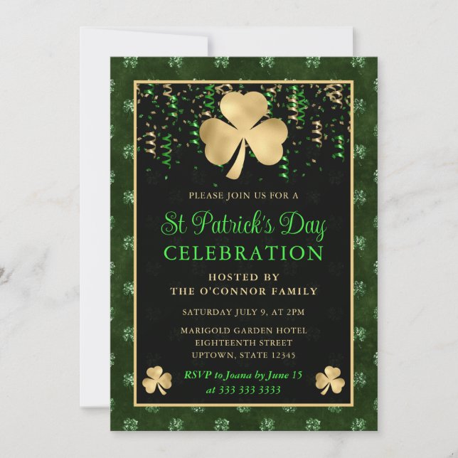 Invitation Trèfle élégant vert et or St Patrick's Day (Devant)