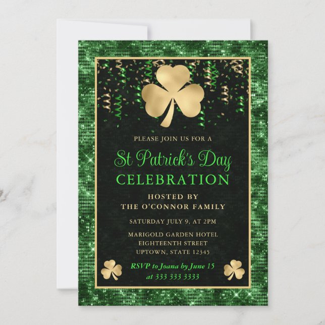 Invitation Trèfle élégant vert et or St Patrick's Day (Devant)