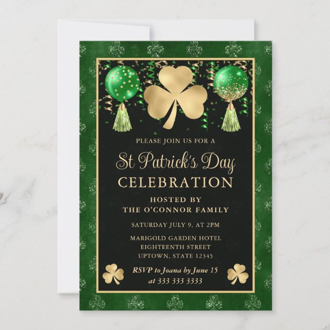 Invitation Trèfle élégant vert et or St Patrick's Day (Devant)