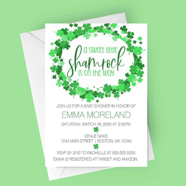Invitation Trèfle en route, Baby Shower St Patrick's Day (Little Shamrock St Patrick's Day Baby Shower Invitation)