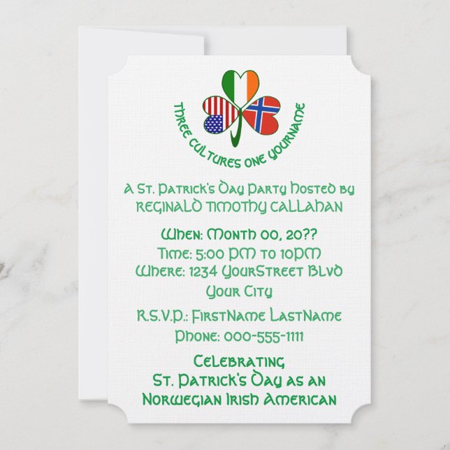 Invitation Trèfle Norvège Irlande États-Unis Drapeau Texte pe (Devant)
