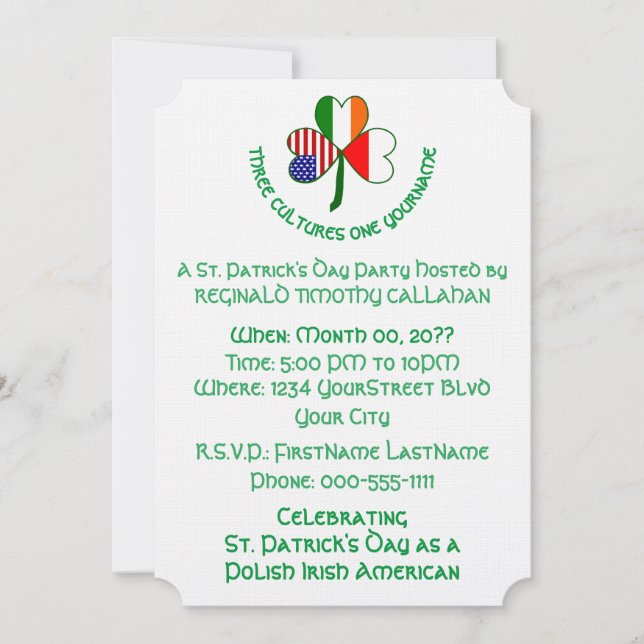 Invitation Trèfle Pologne Irlande États-Unis Drapeau Texte pe (Devant)