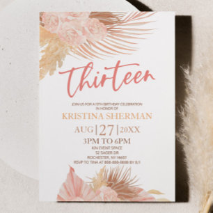 Invitation Treize Boho rose Floral 13e fête d'anniversaire
