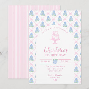 Invitation Trellis à ruban rose hortensia vert bleu