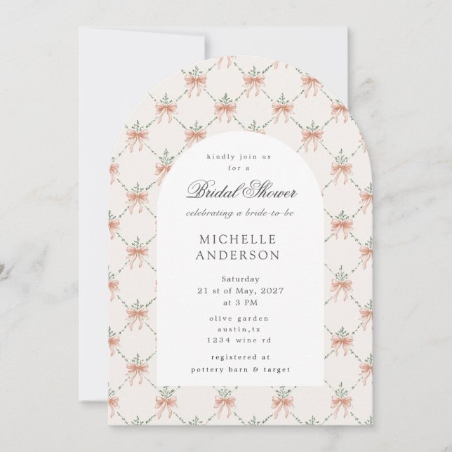 Invitation Trellis à Ruban Vintage Fleurs Mariage (Devant)