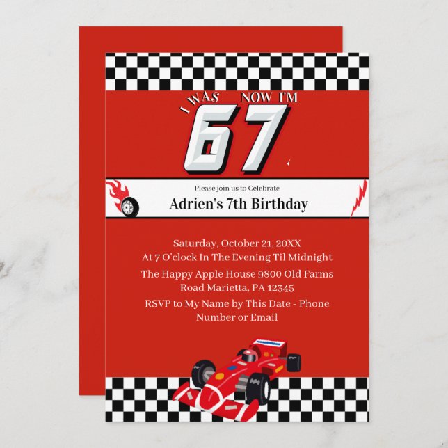 Invitation Trending 6 7 Meme | Race Car Boy Racing Birthday (Devant / Derrière)