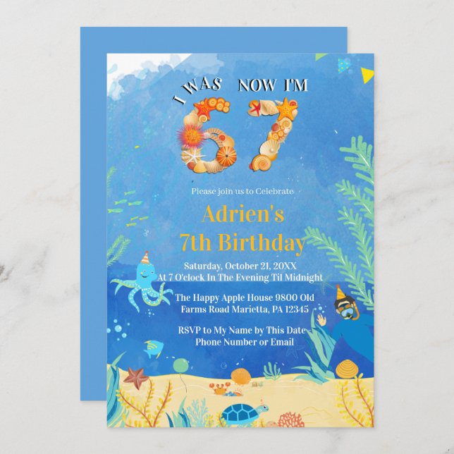 Invitation Trending 6→7 Meme Under the Sea Birthday (Devant / Derrière)