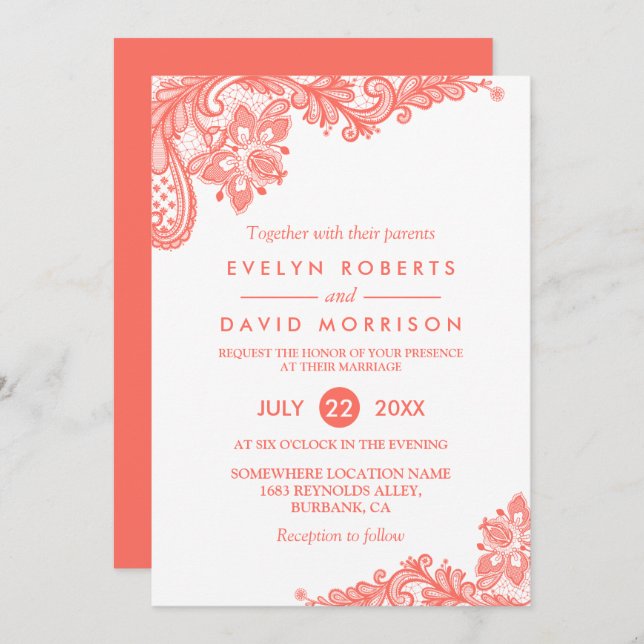 Invitation Trending Cora White Lace Floral Mariage (Devant / Derrière)