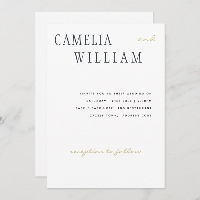 Invitation Trending Modern Mariage Midnight Blue Gold Texte (Devant / Derrière)