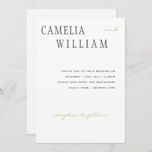 Invitation Trending Modern Mariage Midnight Blue Gold Texte