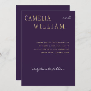 Invitation Trending Moderne Mariage Purple Plum Berry Or
