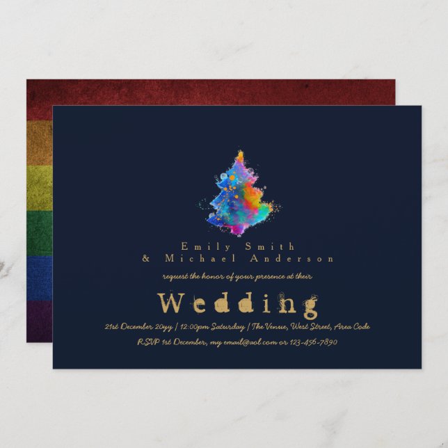 Invitation Trending Rainbow Christmas Tree LGBT Pride Mariage (Devant / Derrière)