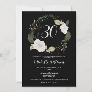 Invitation Trendy 30th Birthday Party Floral Wreath Gold