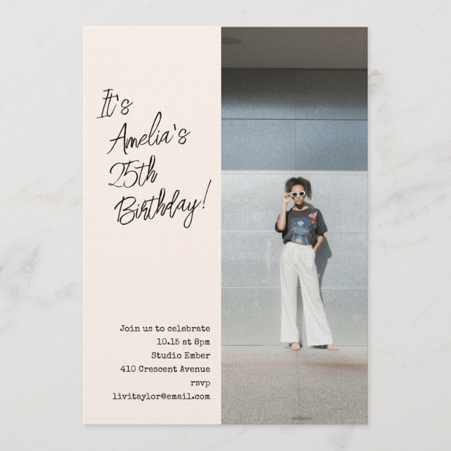 Invitation Trendy Aesthetic Photo 25th Adult Birthday Party  (Devant)