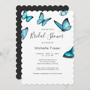 Invitation Trendy bleu aquarelle papillons nuptiale Douche