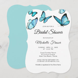 Invitation Trendy bleu aquarelle papillons nuptiale Douche