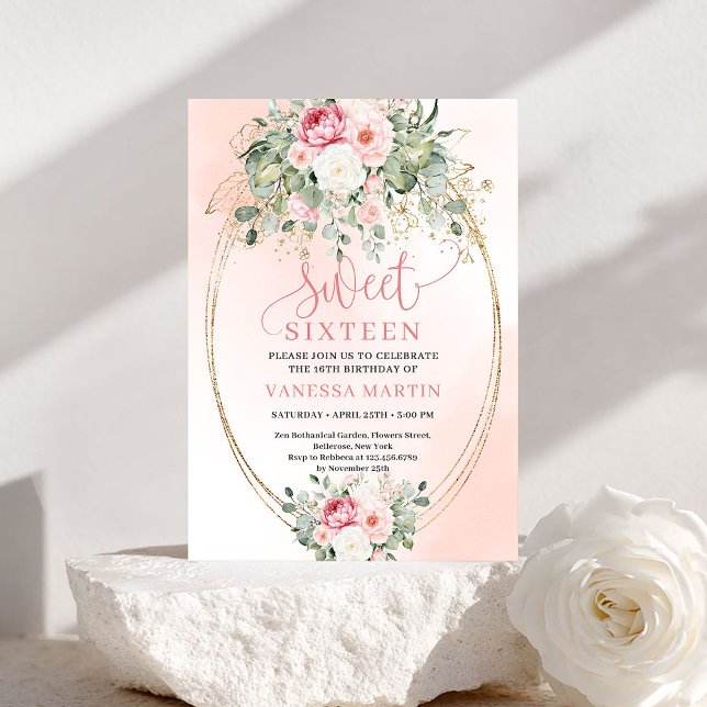 Invitation Trendy Blush Rose Gold Sweet Sixteen Invite (Trendy Blush Rose Gold Sweet Sixteen Invite)