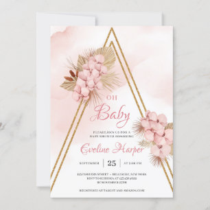 Invitation Trendy Blush rose orchidée séché Palm Oh Baby show