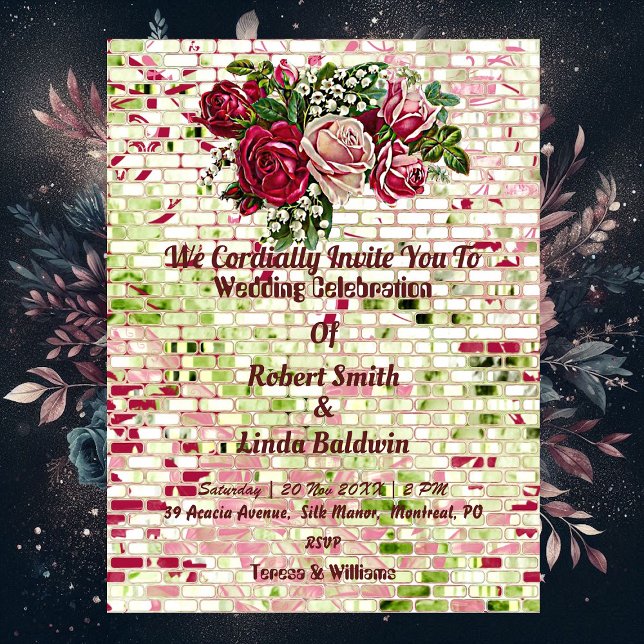 Invitation Trendy Bourgogne Rouge Rustique Rose Floral (Trendy Burgundy Red Rustic Rose Floral Invitation)