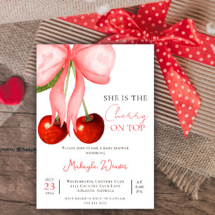 Invitation Trendy Coquette Rose Rouge Cerise sur le Dessus Ba
