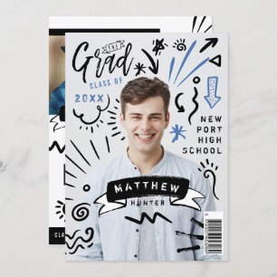 Invitation Trendy Doodle Sketch Magazine Couverture Boy Grad