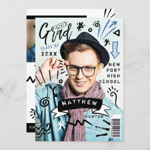 Invitation Trendy Doodle Sketch Magazine Couverture Boy Grad