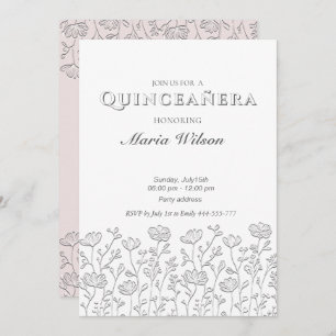 Invitation Trendy Embossé moderne florale Quinceañera