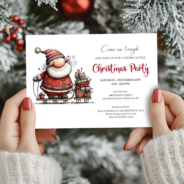 Invitation Trendy Funny Santa Minimalist Christmas Party  (Trendy Funny Santa Minimalist Christmas Party Invite)
