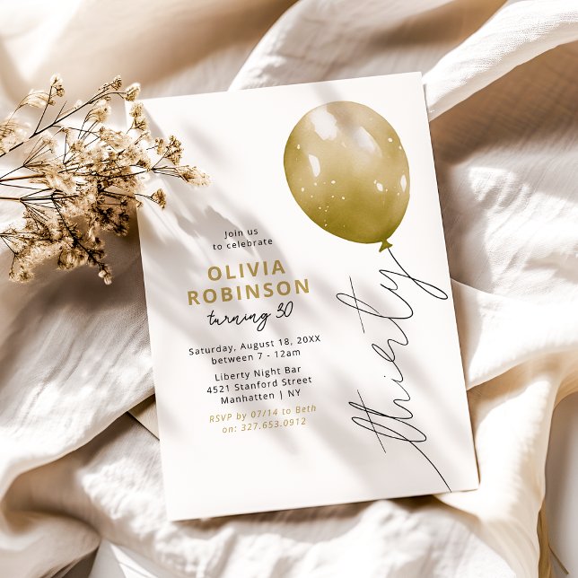 Invitation Trendy Gold Balloon 30e Anniversaire (Créateur téléchargé)