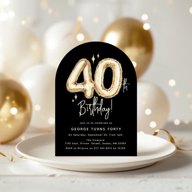 Invitation Trendy Gold Forty Balloons 40th Birthday Party (Créateur téléchargé)