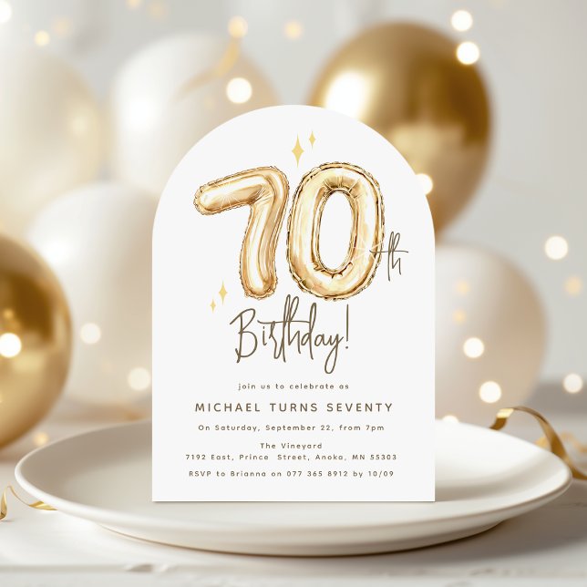 Invitation Trendy Gold Seventy Balloons 70th Birthday Party (Créateur téléchargé)