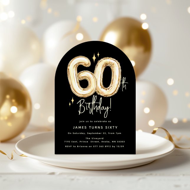 Invitation Trendy Gold Sixty Ballon 60e Anniversaire (Créateur téléchargé)