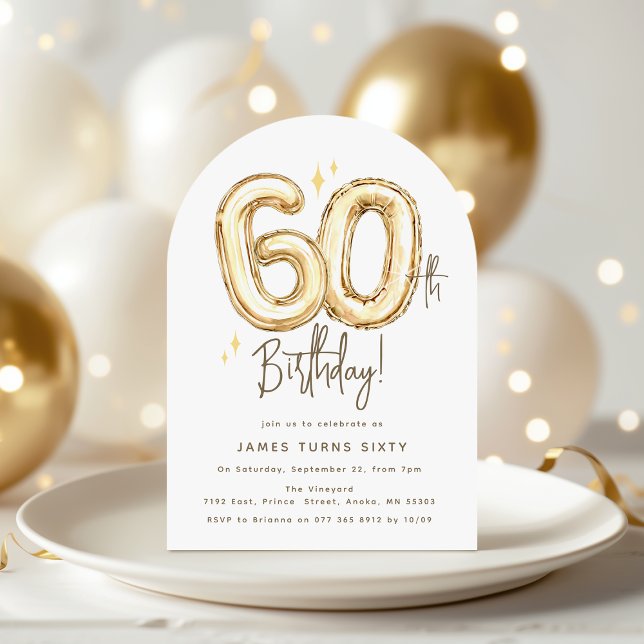 Invitation Trendy Gold Sixty Balloon Fête d'anniversaire 60 a (Créateur téléchargé)