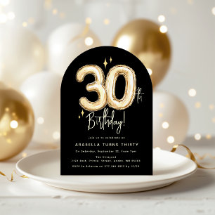 Invitation Trendy Gold Thirty Balloon Fête d'anniversaire 30 