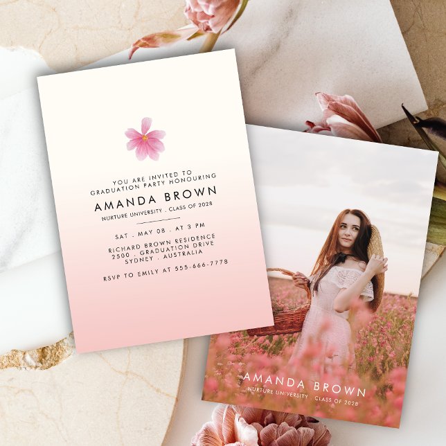 Invitation Trendy Graduation Party 2025 Elégant Floral (Créateur téléchargé)