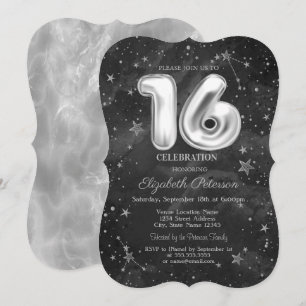Invitation Trendy Gray Stars Sweet 16