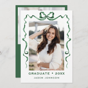 Invitation Trendy Green Bow Ribbon 2 PHOTO Graduation Party