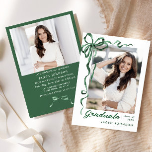 Invitation Trendy Green Bow Ribbon 2 PHOTO Graduation Party
